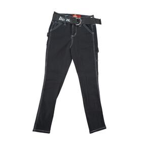 Dickies Youth Carpenter Pants Size 7 Black Contrast Stitch Logo Belt